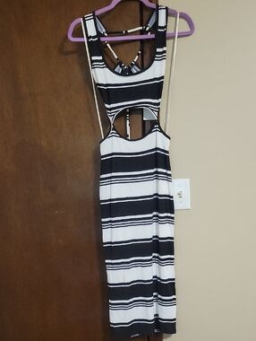 Forever 21 Black and White Striped Cutout Dress